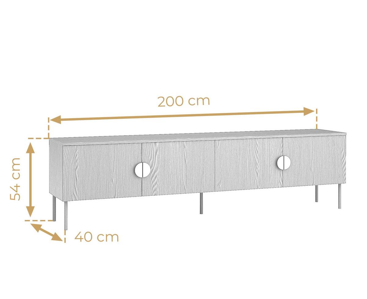 LOWBOARD Brunelli 4T Dunkelgrau 200/54/40 cm – mit Kabeldurchlass - Dunkelgrau/Schwarz, Holzwerkstoff/Metall (200/54/40cm) - AX Living