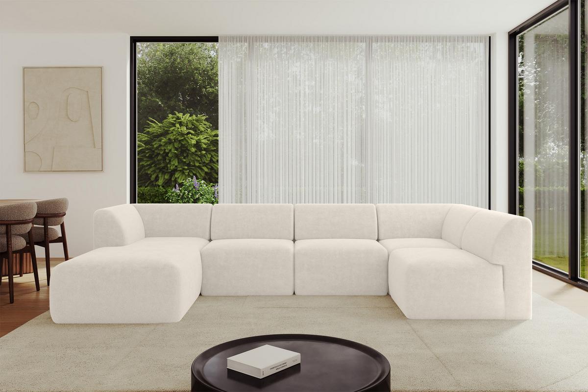 WOHNLANDSCHAFT Ottomane Links MOVO-L 345x180x78 cm Hellbeige Tissu - Sandfarben, Holzwerkstoff/Kunststoff (345/78/180cm) - ALTDECOR