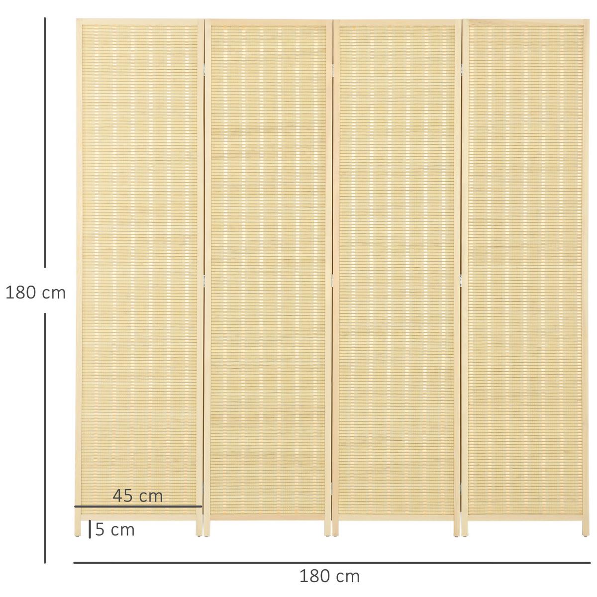 4-TEILIGER Raumteiler, 180 x 180 cm Trennwand aus Bambus und Baumwolle - Naturfarben, Holzwerkstoff (1.7/180/1.7cm) - HOMCOM