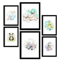 POSTER Set Mit 6 Tierfamilien Weißer Tierfamilienthemen Im Pastell Aquarell Stil A3 & A4 Rahmenlos - Klar, Papier (29/3cm) - Nacnic