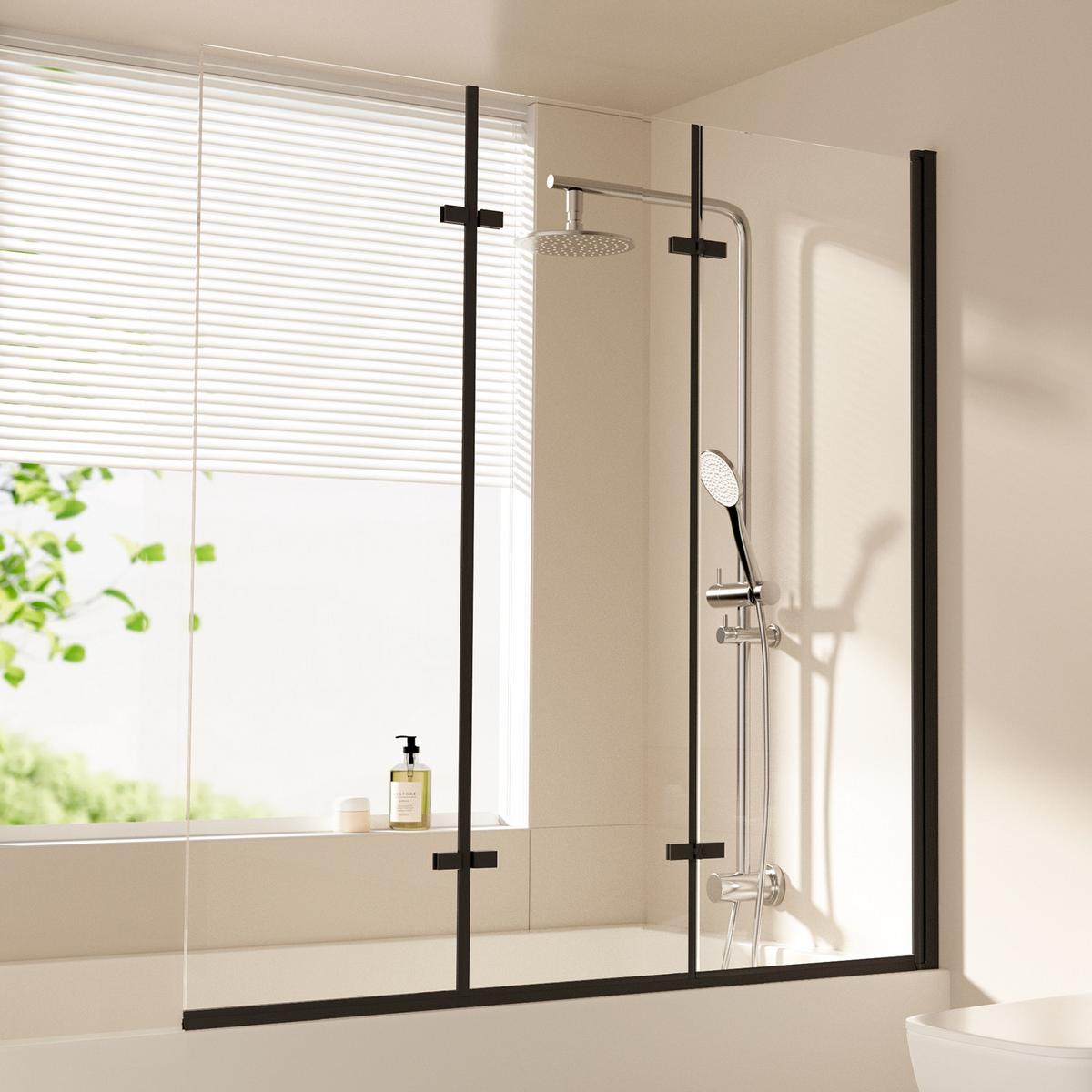 BADEWANNENAUFSATZ 3-teilig faltbar schwarz 130/140 cm - Schwarz, Glas (130/140cm) - EMKE