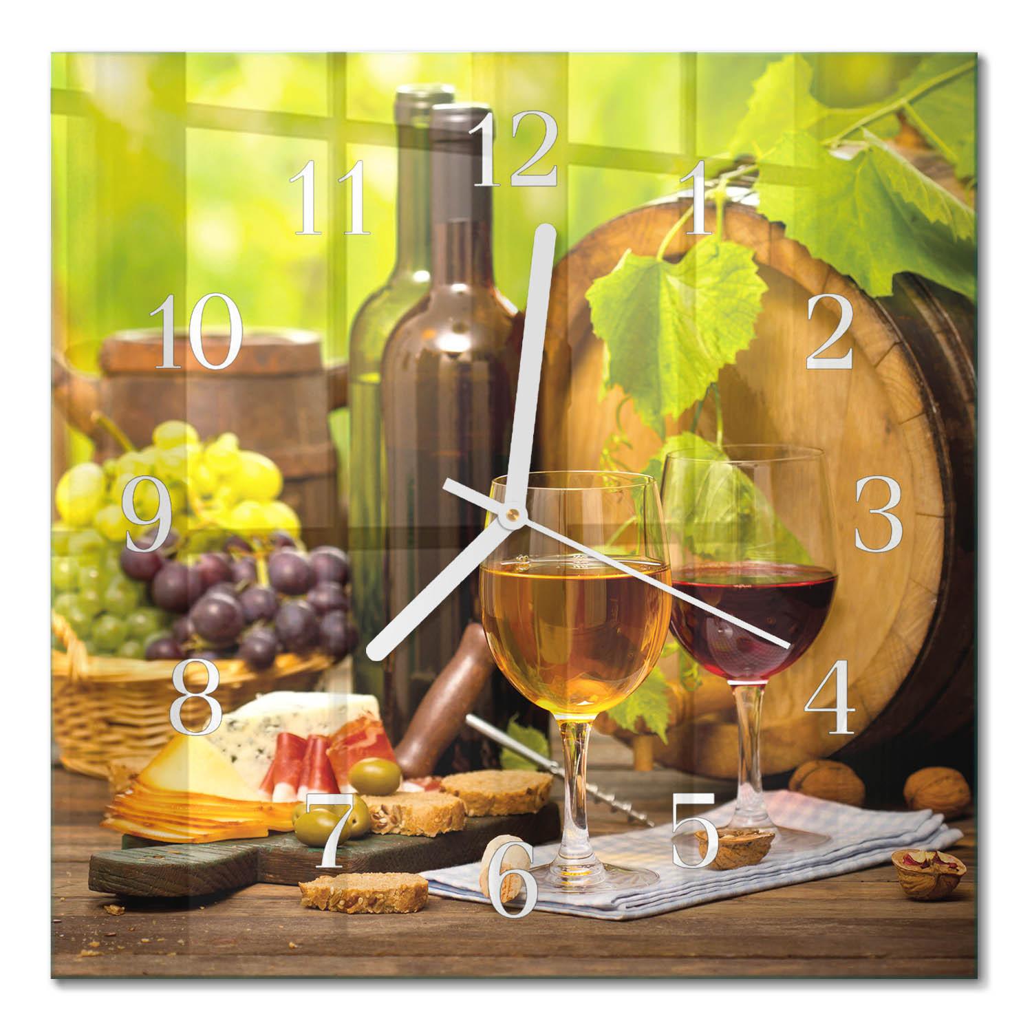 WANDUHR aus Glas 30x30 cm - Trauben für Wein - Multicolor, Glas (30/30/0.4cm) - TULUP