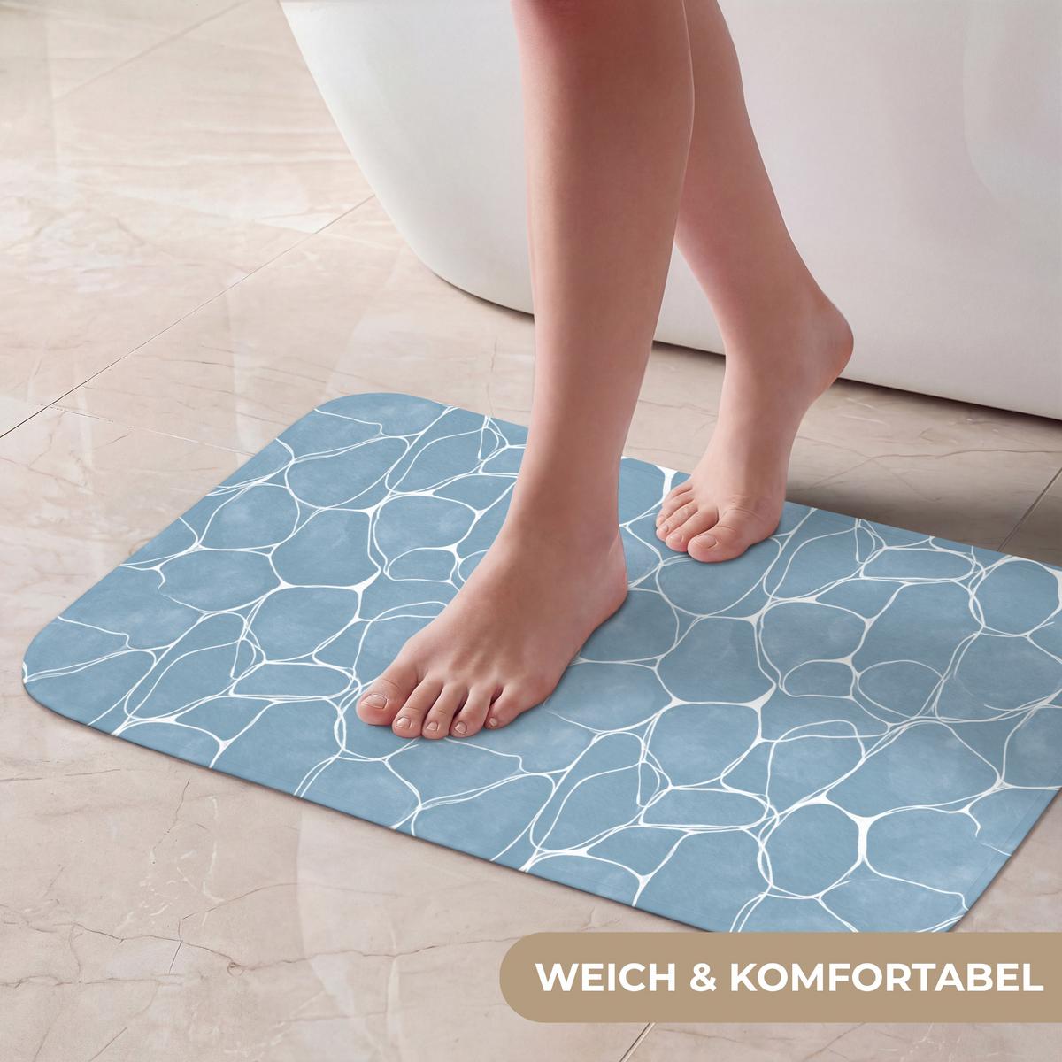 BADEMATTE Organisch - Muster - Blau 60x40 cm - Hellblau, Textil (60/40cm) - OnlyWow