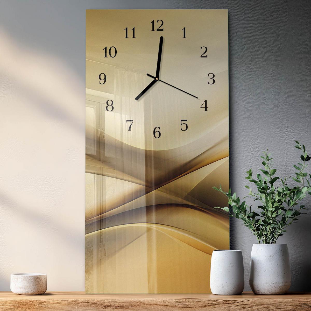 WANDUHR aus Glas 30x60 cm - Abstraktion - Beige, Glas (30/60/0.4cm) - TULUP