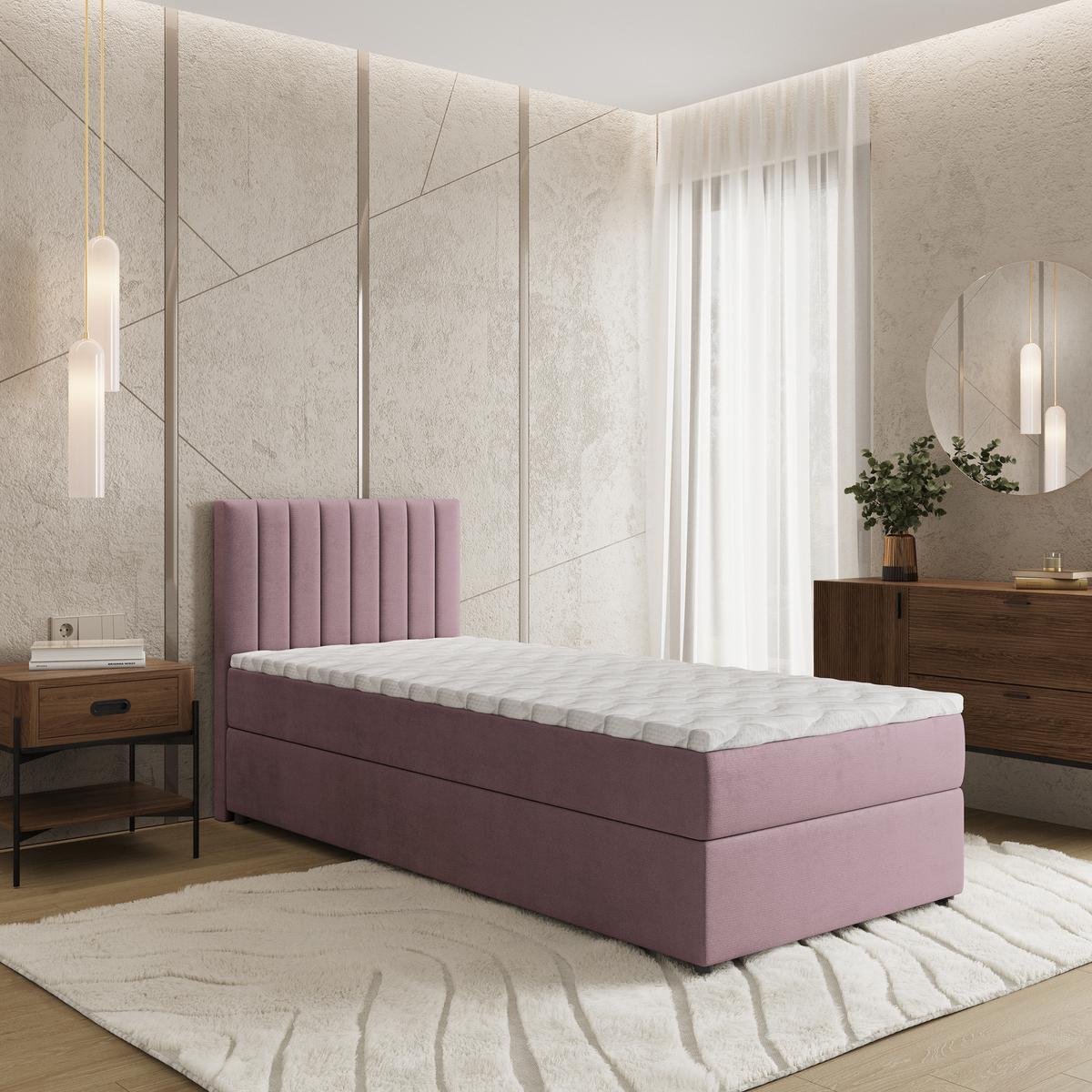 BOXBETT BRESEL 90 90x200 cm mit Matratze und Topper, H2+H3 - Rosa - Rosa, Holz (90/200cm) - MASSENO