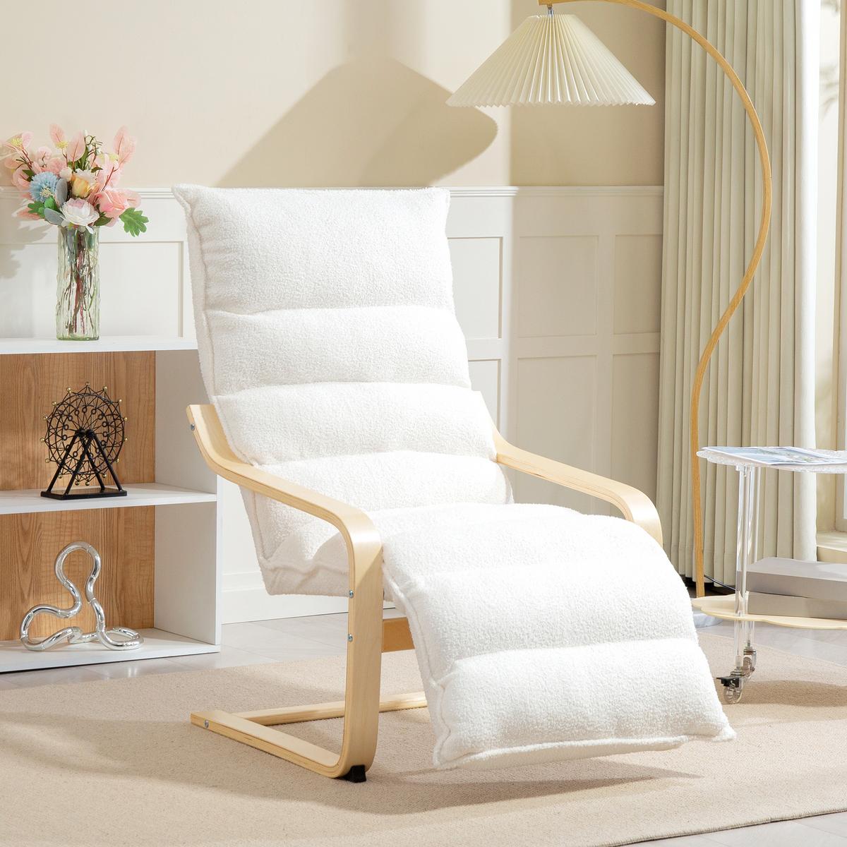 RELAXSSESSEL Sessel mit Verstellbar Fußteil, Armlehne für Wohnzimmer, Weiß - Weiß, Kunststoff (67/105/114cm) - HOMCOM