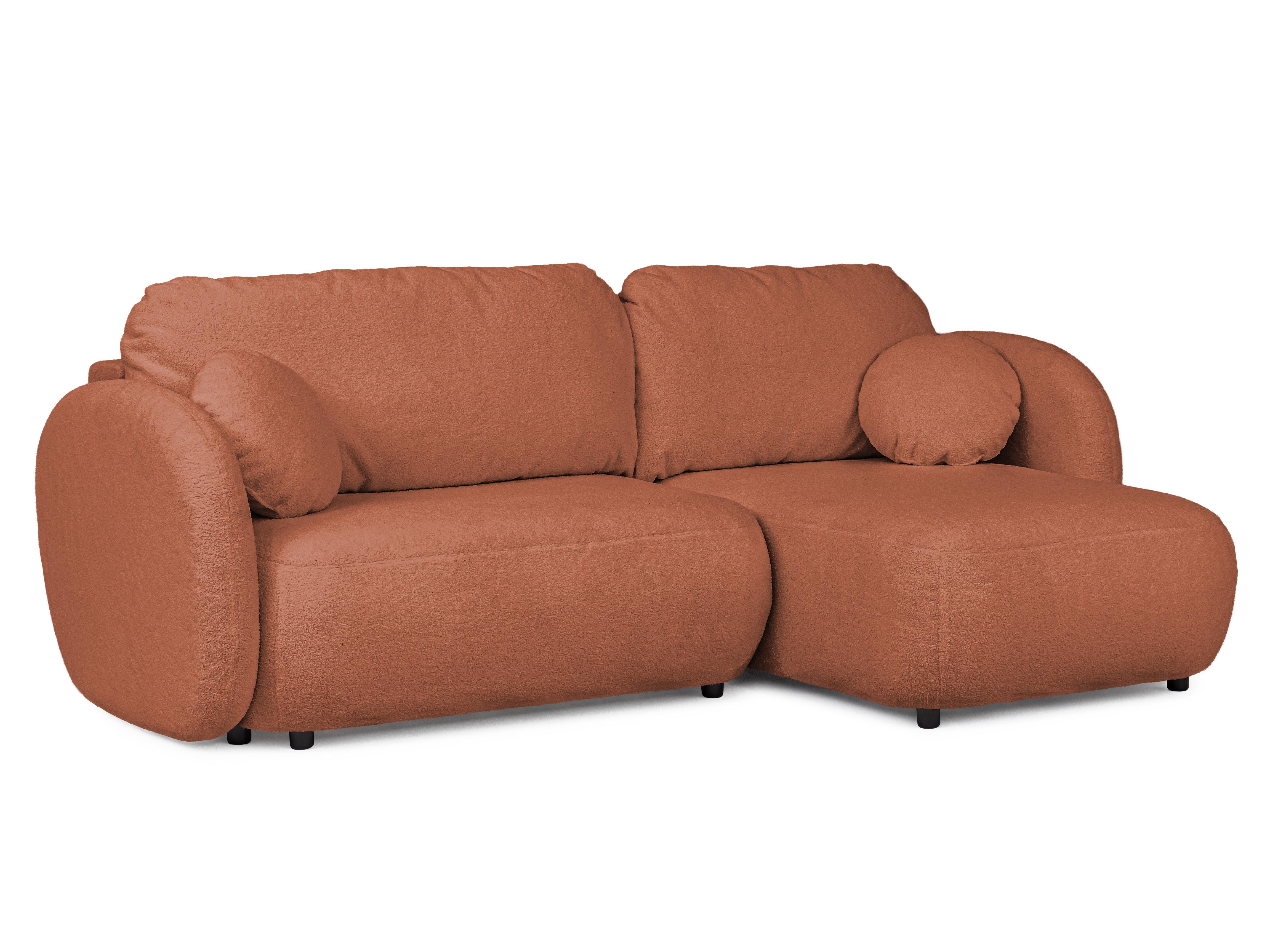 ECKSOFA Candy mit Schlaffunktion Terrakotta Bouclé-Stoff - Ottomane rechts - Rostfarben/Terracotta, Holz/Kunststoff (146/230cm) - S-Style Möbel