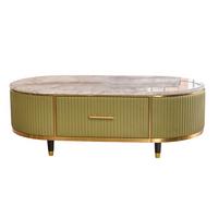 COUCHTISCH MARIA Grün Marmor, Kunstleder - Olivgrün/Braun, Stein/Metall (70/130/45cm) - KAWOLA