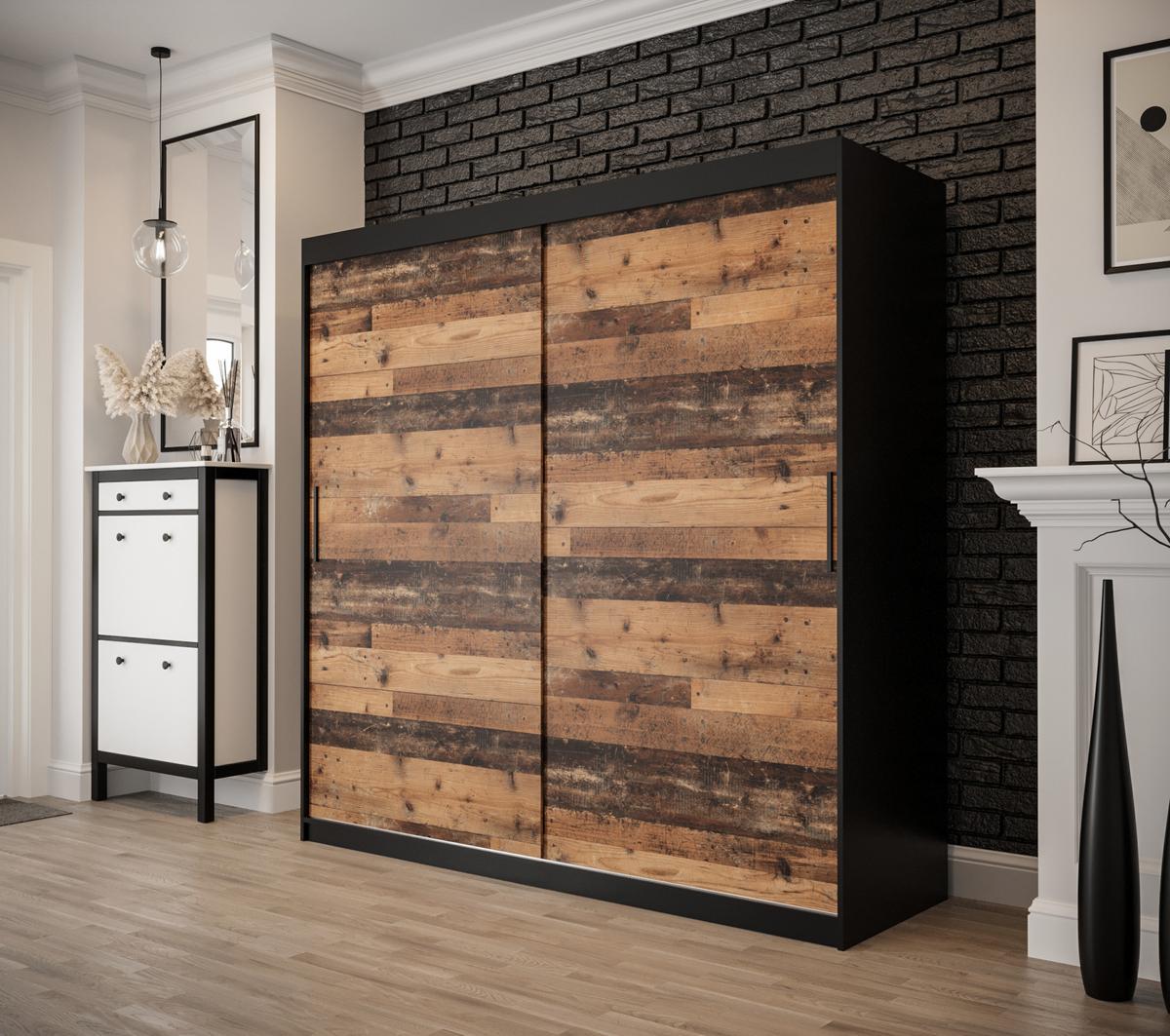 SCHWEBETÜRENSCHRANK 200/200/62 2-türig - Eichefarben/Schwarz, Holz/Kunststoff (200/200/62cm) - MÖBEL KRYSPOL