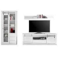 WOHNWAND weiß Hochglanz 3-teilig 309 x 201 cm, Wohnkombination mit Soft-Close - Chromfarben/Weiß Hochglanz, Glas/Holzwerkstoff (309/201/43cm) - Furn.Design