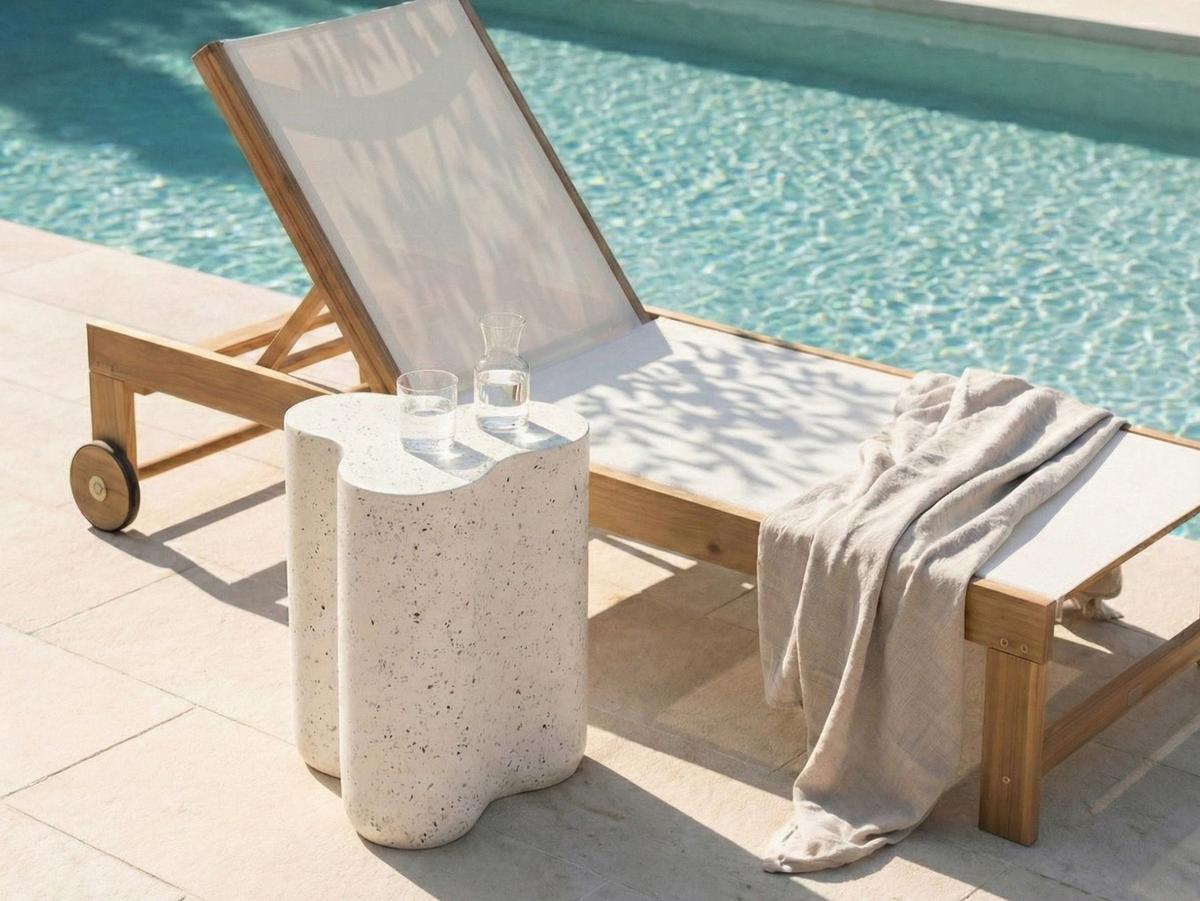 BEISTELLTISCH 32/37 cm Terrazzo Optik Cremeweiß Tellaro - Weiß, Keramik (32/37/46cm) - Beliani