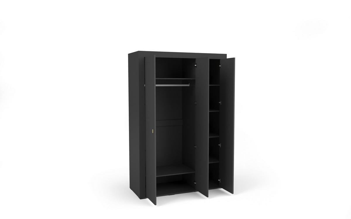 DREHTÜRENSCHRANK ZELOS 137,3/206/56cm 3-türig mit Spiegel Schwarz - Schwarz, Holzwerkstoff (137.3/206/56cm) - MASSENO