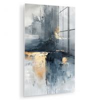 ACRYLGLASBILD Kunst - Grau - Gold - Abstrakt 80x120 cm - Dunkelgrau, Glas (80/120cm) - MuchoWow