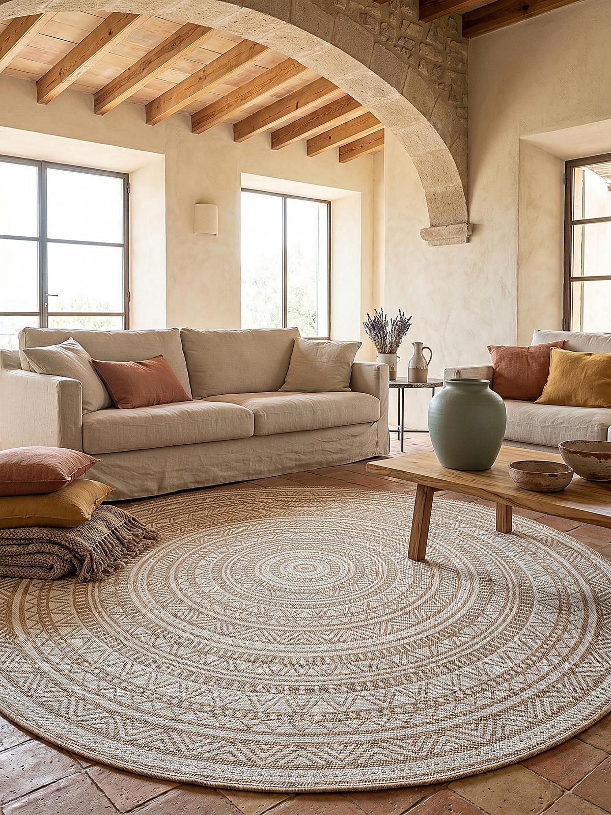 RUNDTEPPICH Orientalisch BORNO Polypropylen Natur 120 x 120 cm - Beige, Textil (120/120cm) - KADIMA DESIGN