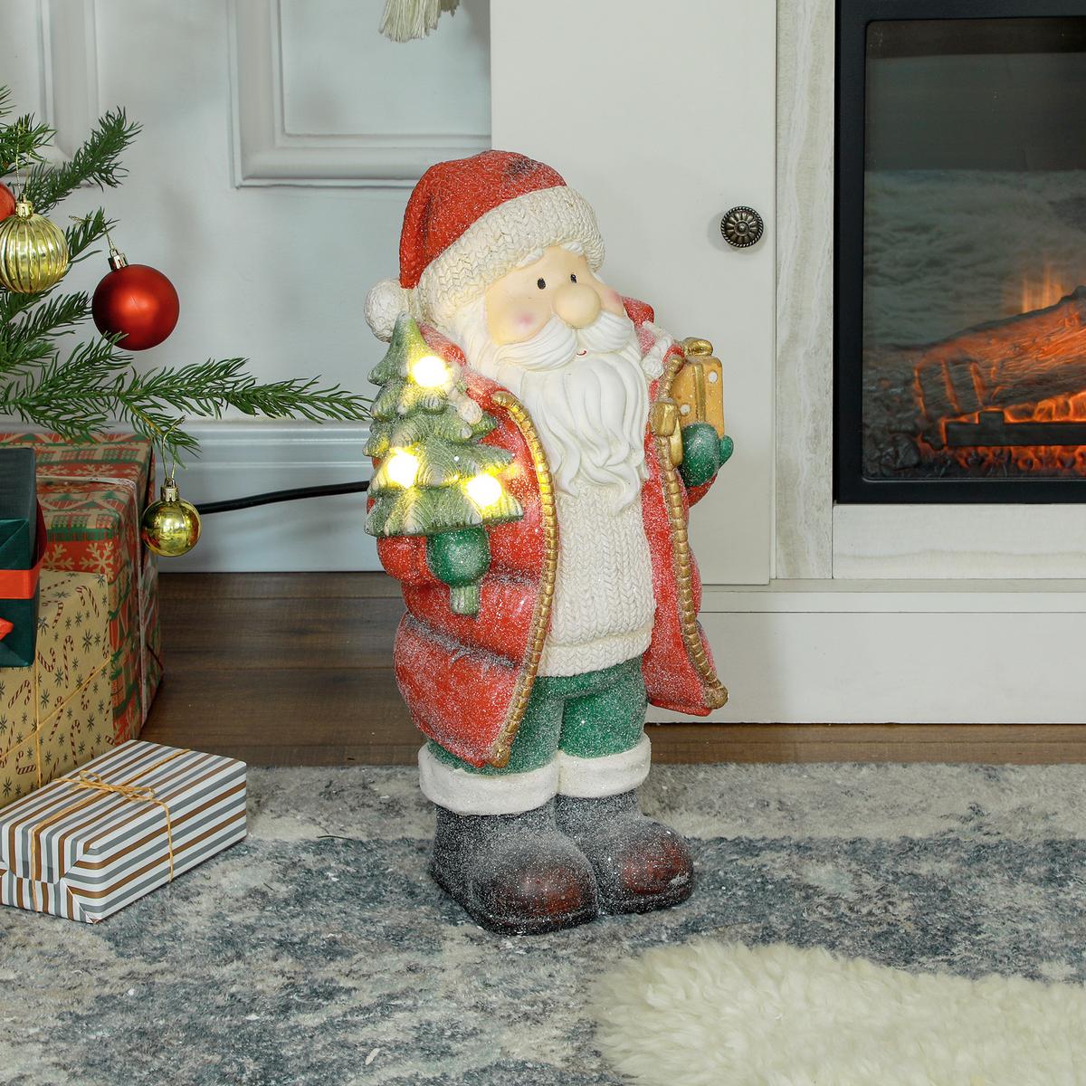 WEIHNACHTSDEKO Figur 50 cm Weihnachtsmann mit Weihnachtsbaum und Geschenk - Multicolor, Metall (21/50/26.5cm) - HOMCOM
