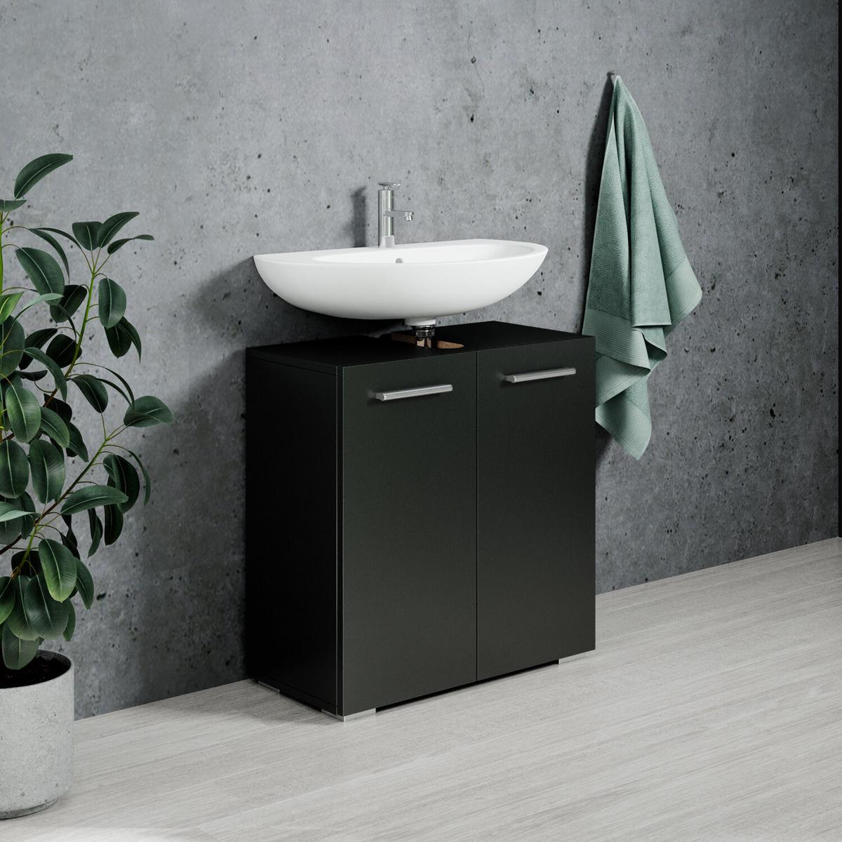 WASCHBECKENUNTERSCHRANK Jupiter 2 Türen Schwarz - 60 x 30 x 60 cm - Schwarz, Holz (60/60/30cm) - Badplaats