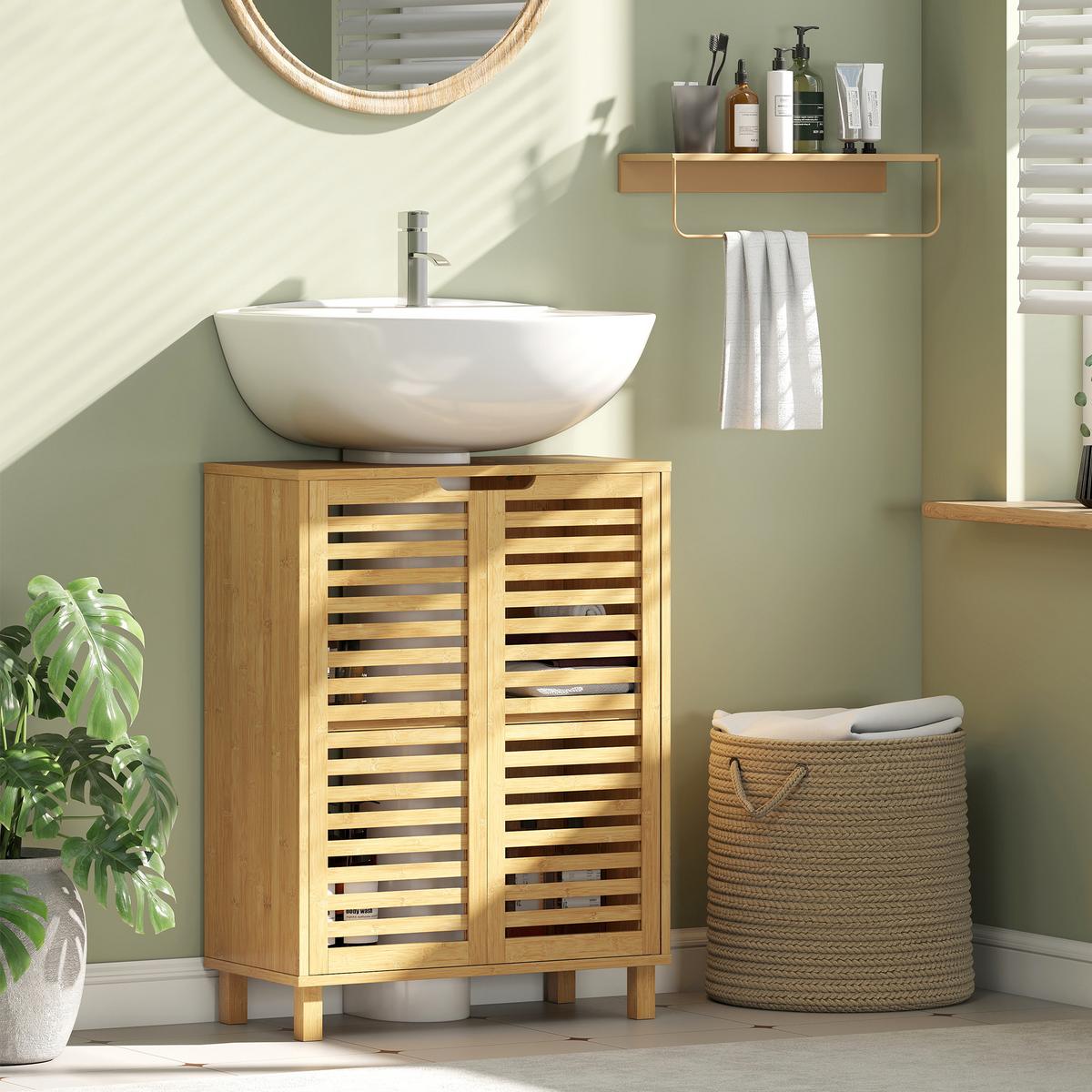 WASCHBECKENUNTERSCHRANK Bambus Naturholz - Naturfarben, Holz (30/80/60cm) - HOMCOM
