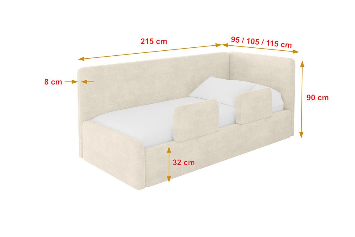 EINZELLBETT Jugendbett mit Bettkasten und Matratze H3/H4, Links - NORY 80x200 Beige - Beige, Holzwerkstoff/Textil (80/200cm) - ALTDECOR