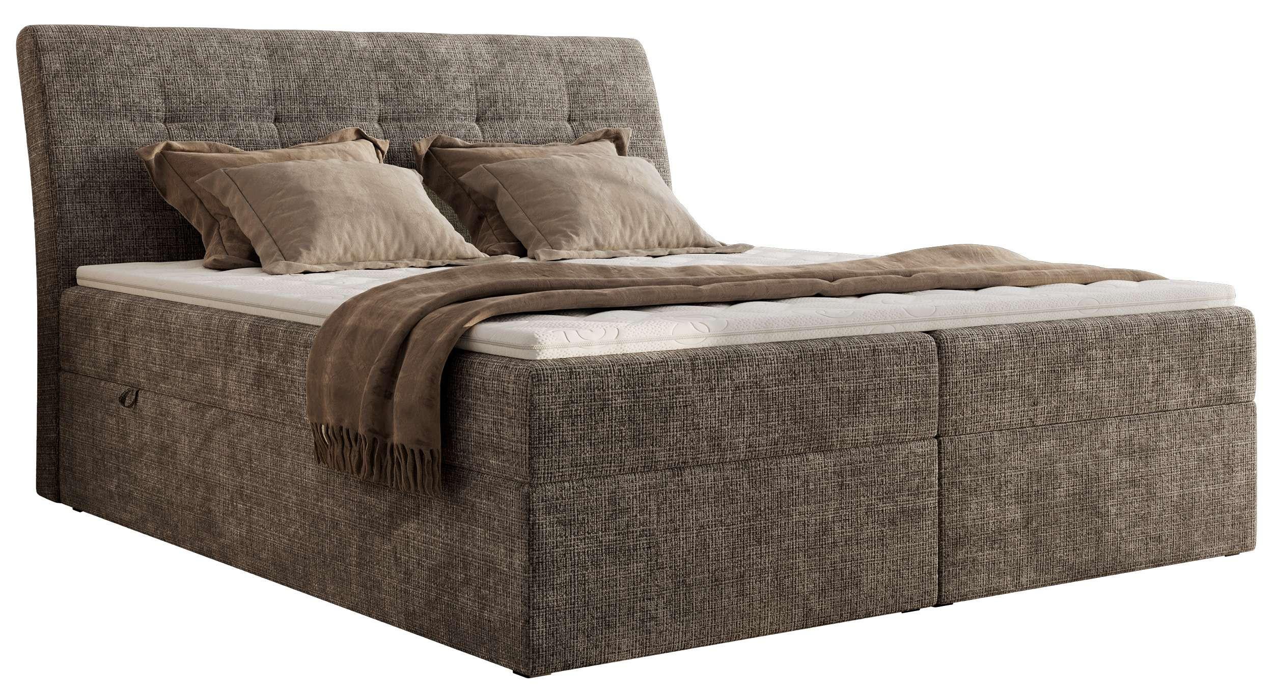 BOXBETT DAGOS 120/200 - Braun Schenille grob gewebt - H3 - Topper T25 - Braun, Textil (120/200cm) - MKS