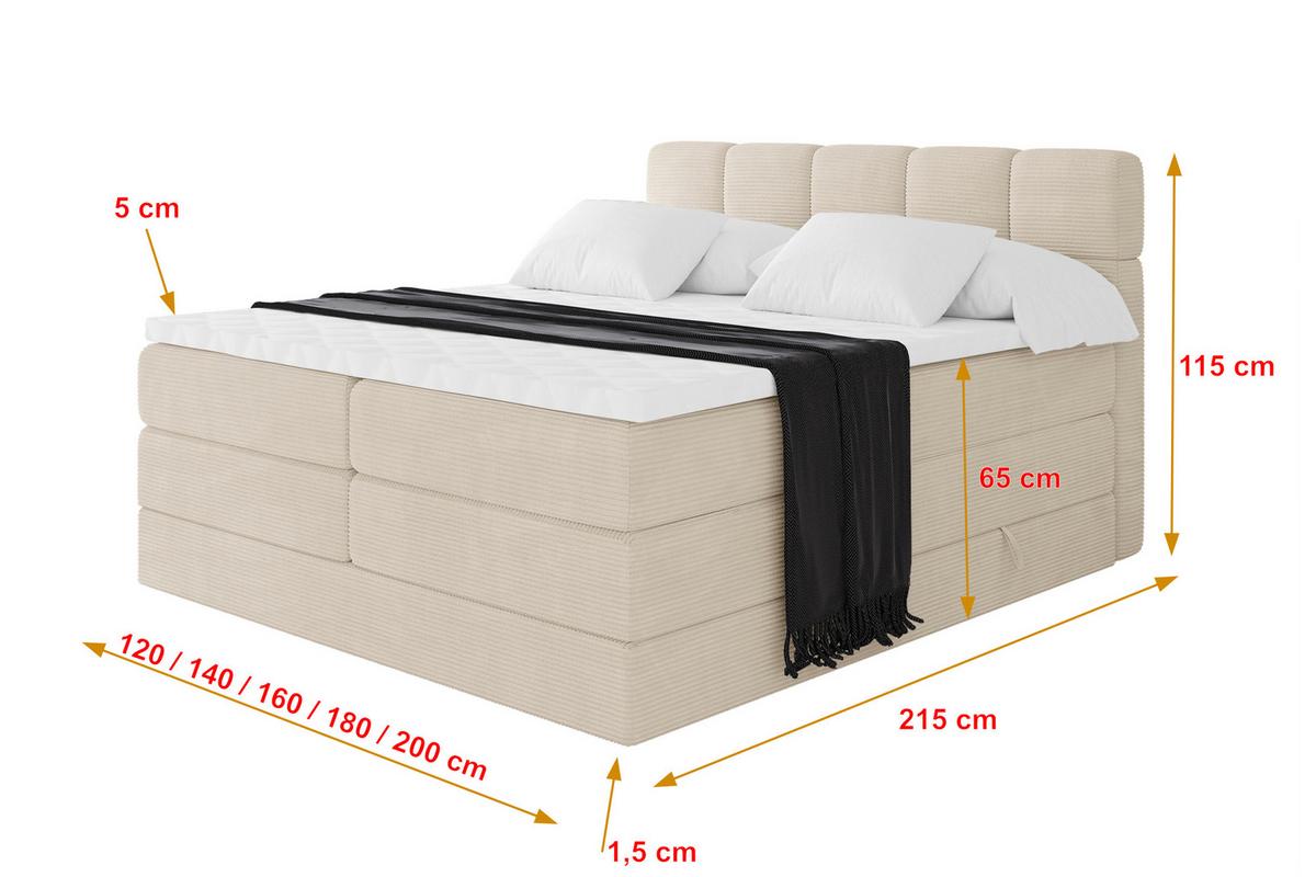 BOXBETT mit Matratze H3/H4 - FAMA KING - 120x200 cm Beige Poso - Ecru, Holzwerkstoff (120/200cm) - ALTDECOR