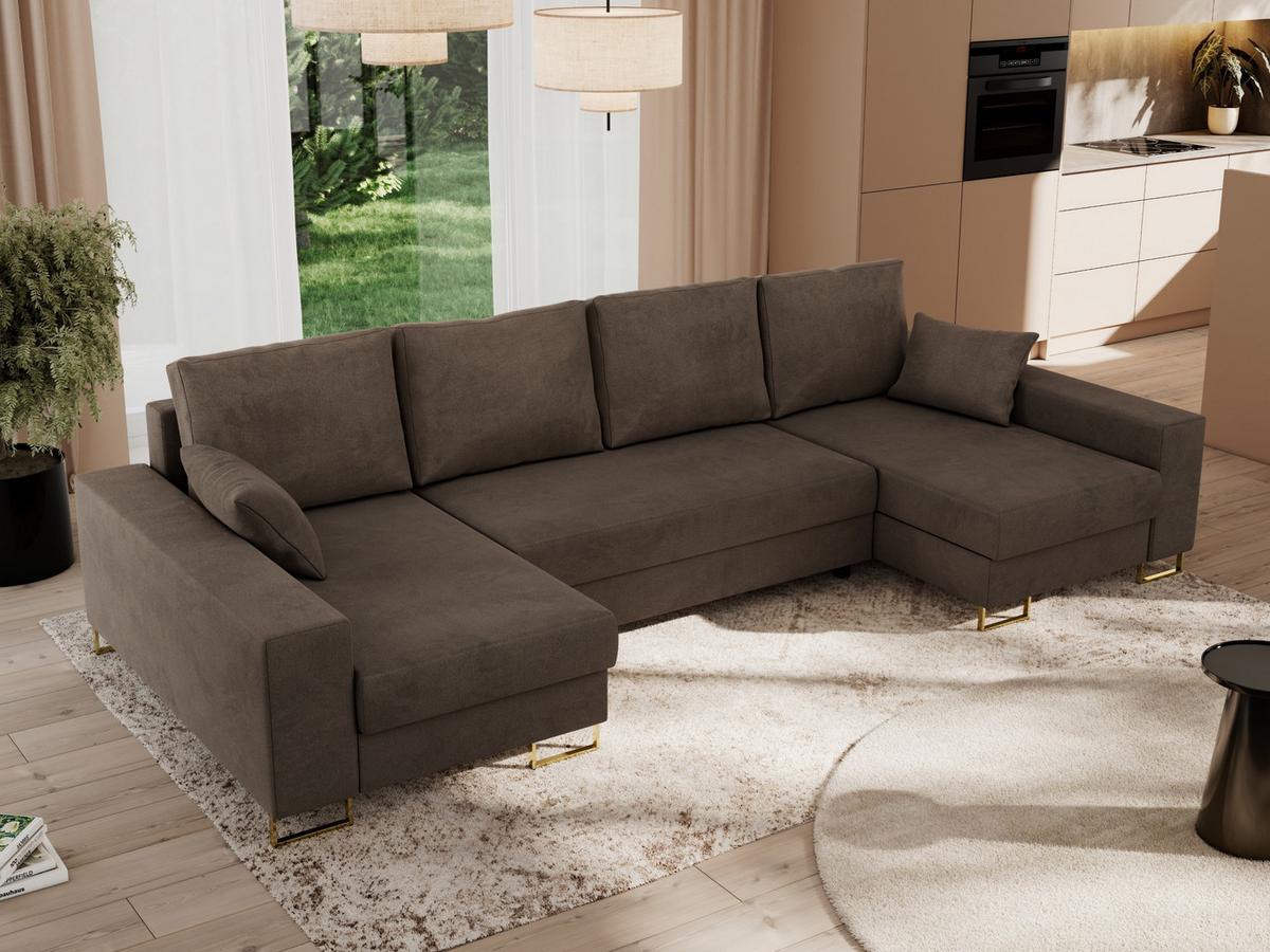 WOHNLANDSCHAFT DORIAN U Velvet Braun - Goldfarben/Braun, Textil/Metall (312/85/138cm) - MKS