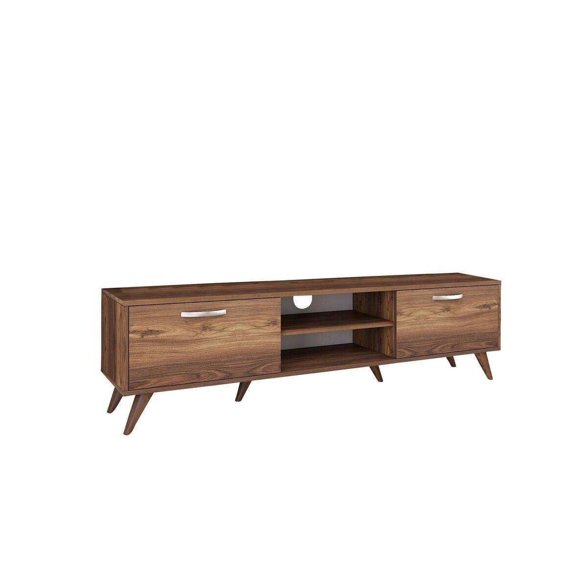 TV-MÖBEL 2 Klapptüren 2 offene Fächer in der Mitte Dekor Walnussholz 35/48,6/180 cm - Nussbaumfarben, Holzwerkstoff (180/48.6/40.5cm) - Calicosy