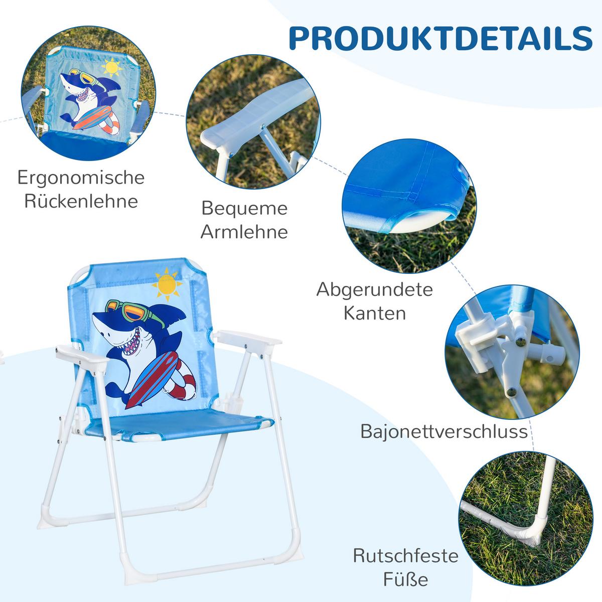 4 tlg. Kindersitzgruppe Garten 2 Klappstühle Sonnenschirm 3-6 Jahre Blau - Blau, Metall - Outsunny