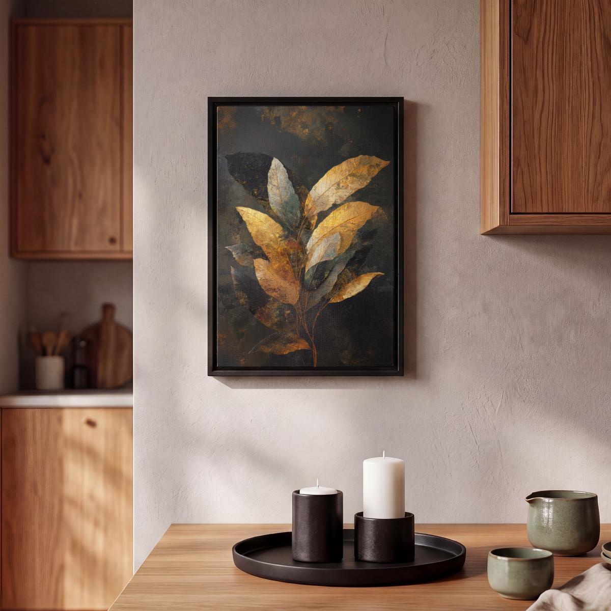 LEINWAND Bilder mit Rahmen - Golden Leaf Komposition - Botanical Luxury - 20x30 - Goldfarben, Textil (20/30cm) - MuchoWow