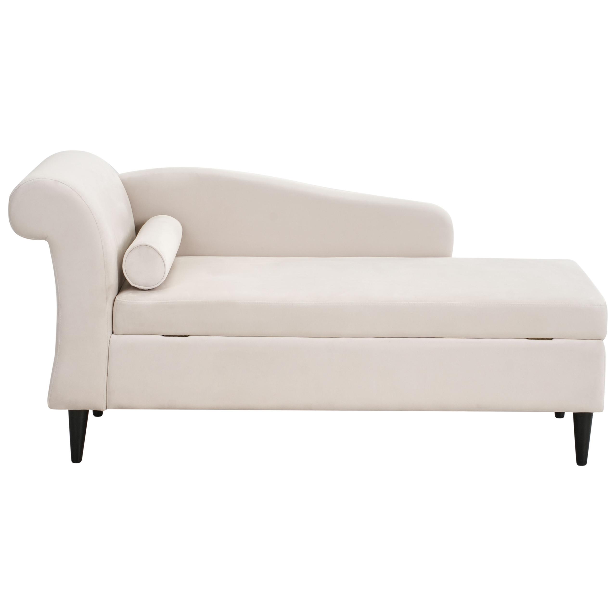 CHAISELONGUE-LINKSSEITIGE Samtstoff Beige mit Stauraum Luiro - Beige/Schwarz, Textil (160/77/70cm) - Beliani