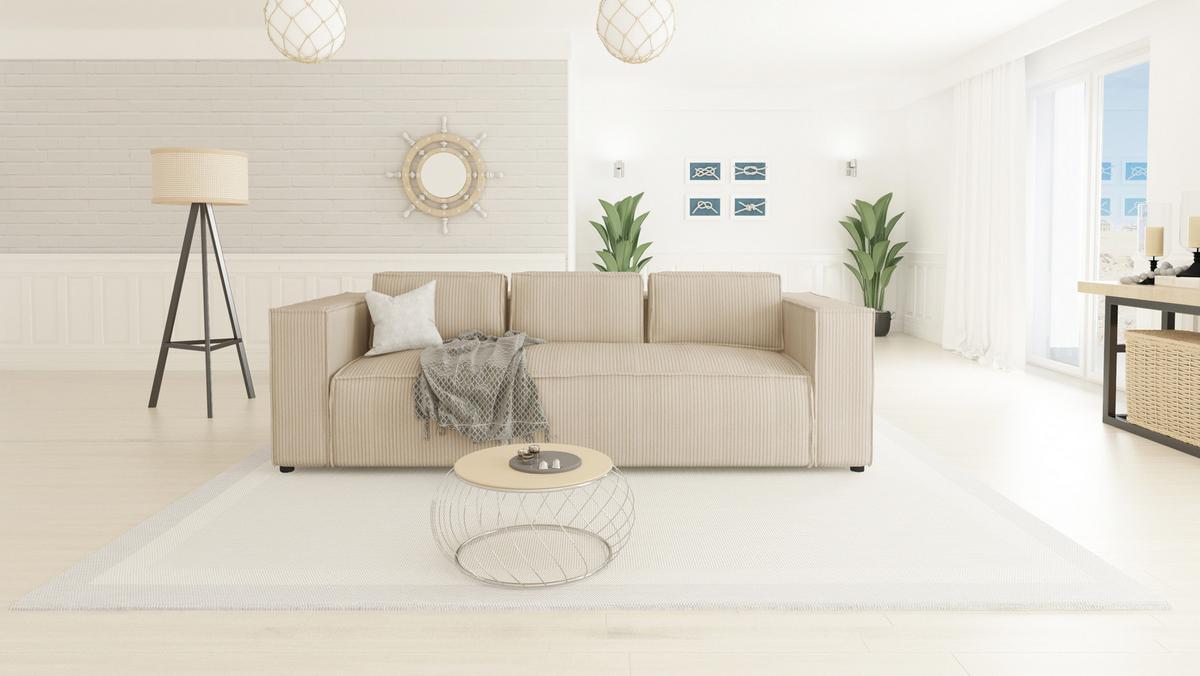 3-SITZER-SOFA Nova Beige Cord - Beige/Schwarz, Holz/Kunststoff (230/64/92cm) - S-Style Möbel