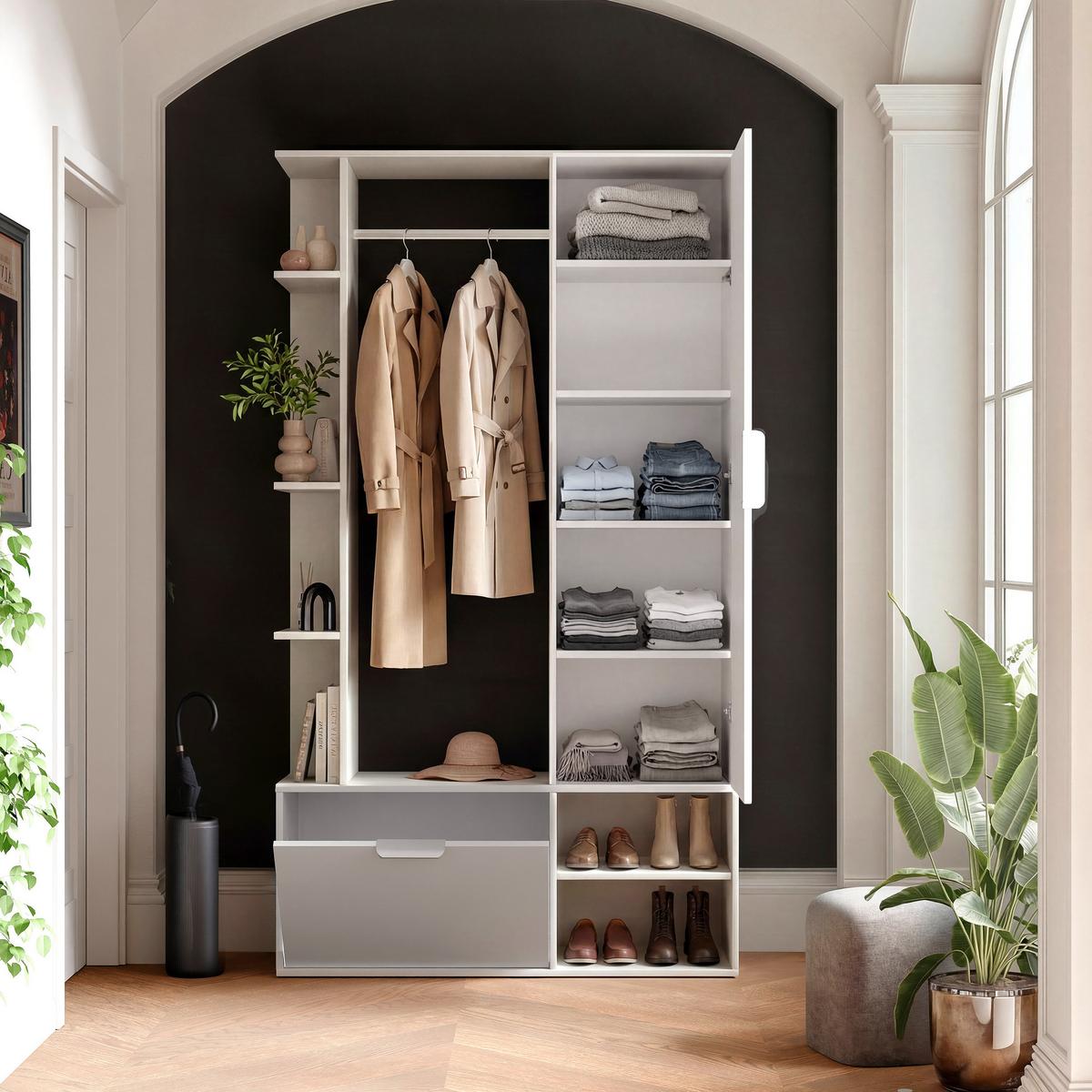 GARDEROBE mit Spiegel ELIOR - Weiß, Holz (100/189.4/33cm) - Idohome