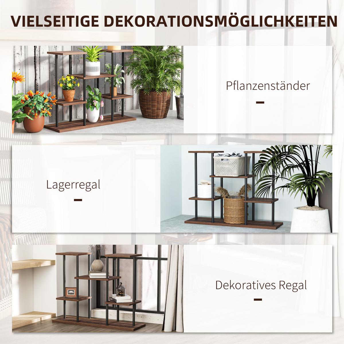BLUMENSTÄNDER Stahl Tannenholz Verkohlt - Dunkelbraun, Metall (24/61.5/80cm) - Outsunny