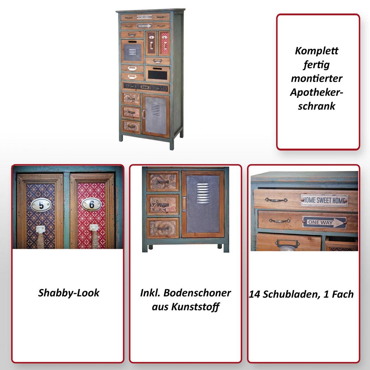 APOTHEKER-SCHRANK Blau, Multicolor - Blau/Multicolor, Holz (57/138/32cm) - MCW