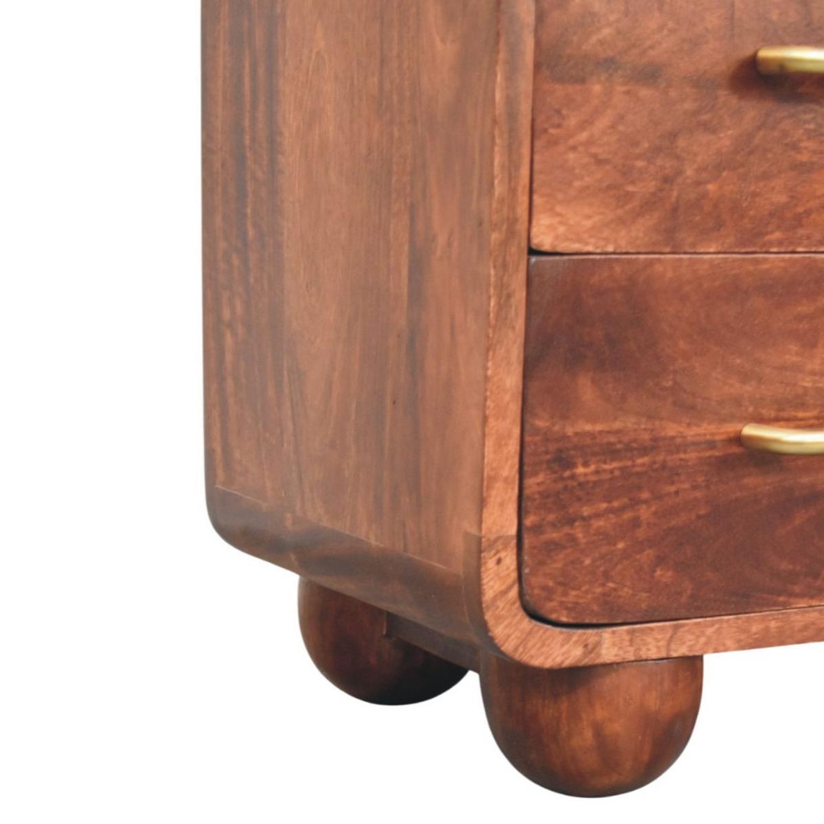 KOMMODE Abgerundet, 3 Schubladen, Hellbraun - Dunkelbraun/Messingfarben, Holz/Metall (55/57/30cm) - Artisan Furniture