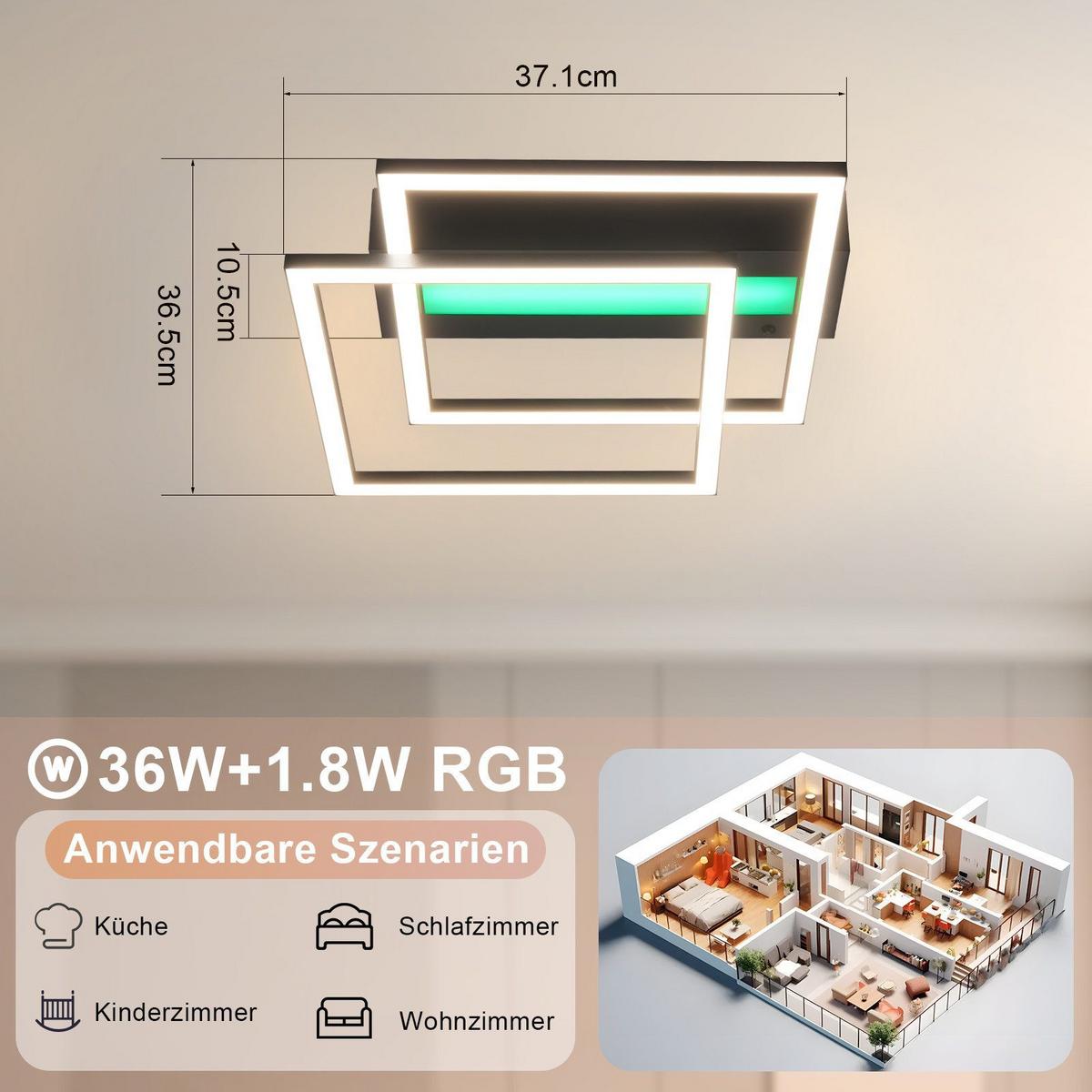 LED-DECKENLEUCHTE Lowman 37/36/7.5cm - Schwarz, Metall (36/37/7.5cm) - Nettlife