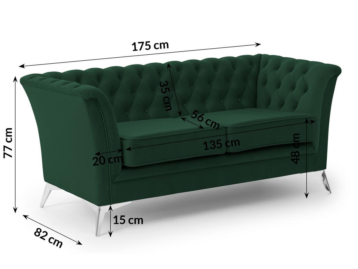 CHESTERFIELD-SOFA 2-sitzer Whitby Flaschengrün Samt mit silbernen Füßen - Dunkelgrün/Silberfarben, Holz/Textil (175/78/82cm) - S-Style Möbel