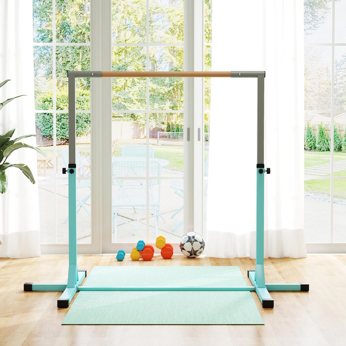 GYMNASTIK-TURNRECK Stahl Buchenholz Hellblau - Hellblau, Metall (121/194cm) - HOMCOM