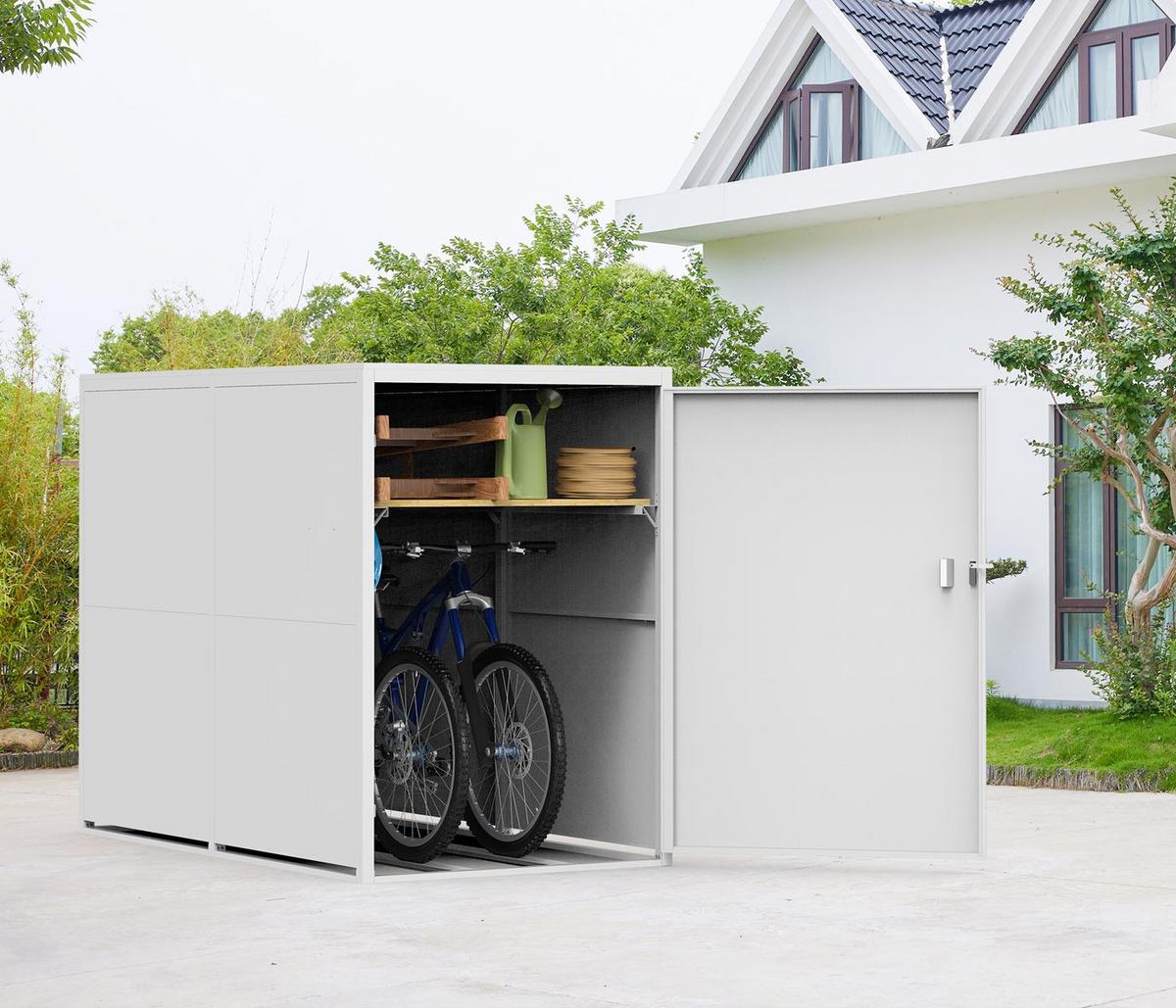 2ER-FAHRRADGARAGE L56C rechteckig Hellgrau - Hellgrau, Metall (113/160/209cm) - MCW