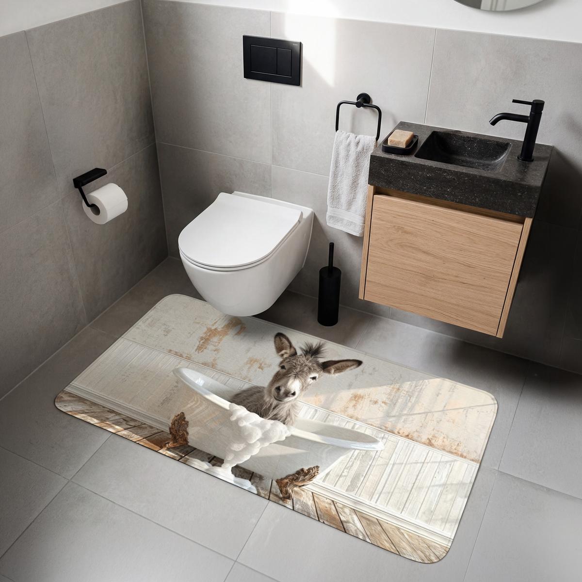 WC-VORLEGER Esel - Tiere - Badewanne - Schaumstoff WC Teppich 120x60 cm - Creme, Textil (120/1cm) - OnlyWow