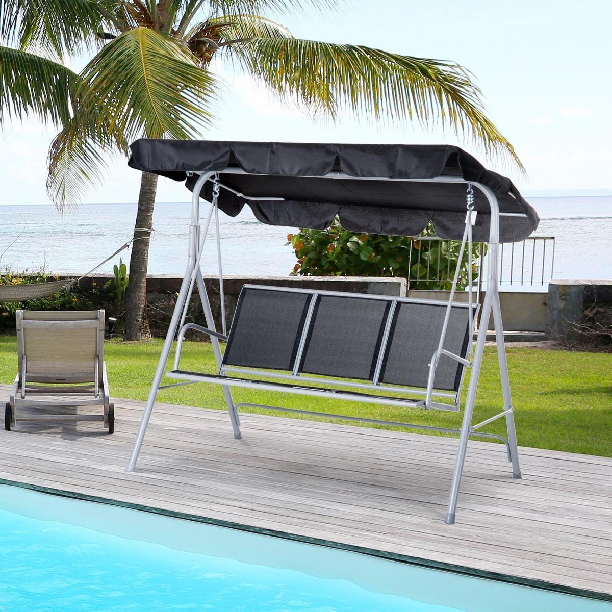 HOLLYWOODSCHAUKEL, mit Dach, Metall, Schwarz+Silber, 171 x 108 x 154 cm - Schwarz, Metall (108/154/171cm) - Outsunny