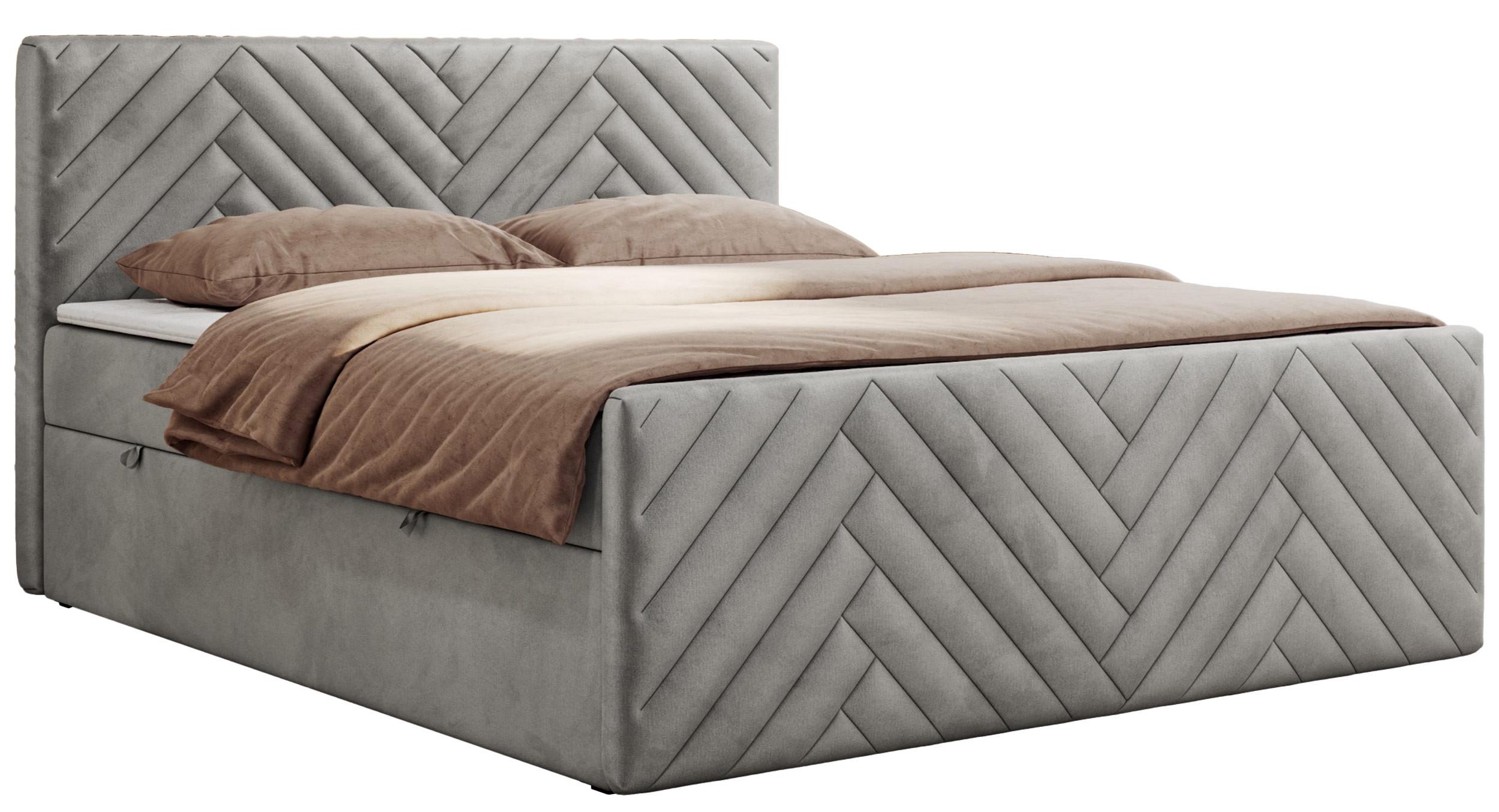 BOXBETT PARIS DUO 140/200 - Hellgrau Velvet - H3 - Hellgrau, Holz/Textil (140/200cm) - MKS