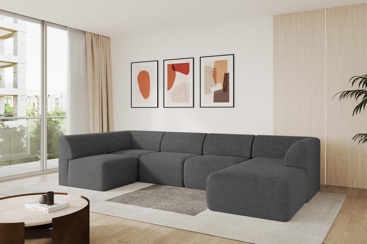 WOHNLANDSCHAFT Ottomane Rechts MOVO-L 345x180x78 cm Dunkelgrau Tissu - Schieferfarben, Holzwerkstoff/Kunststoff (180/78/345cm) - ALTDECOR