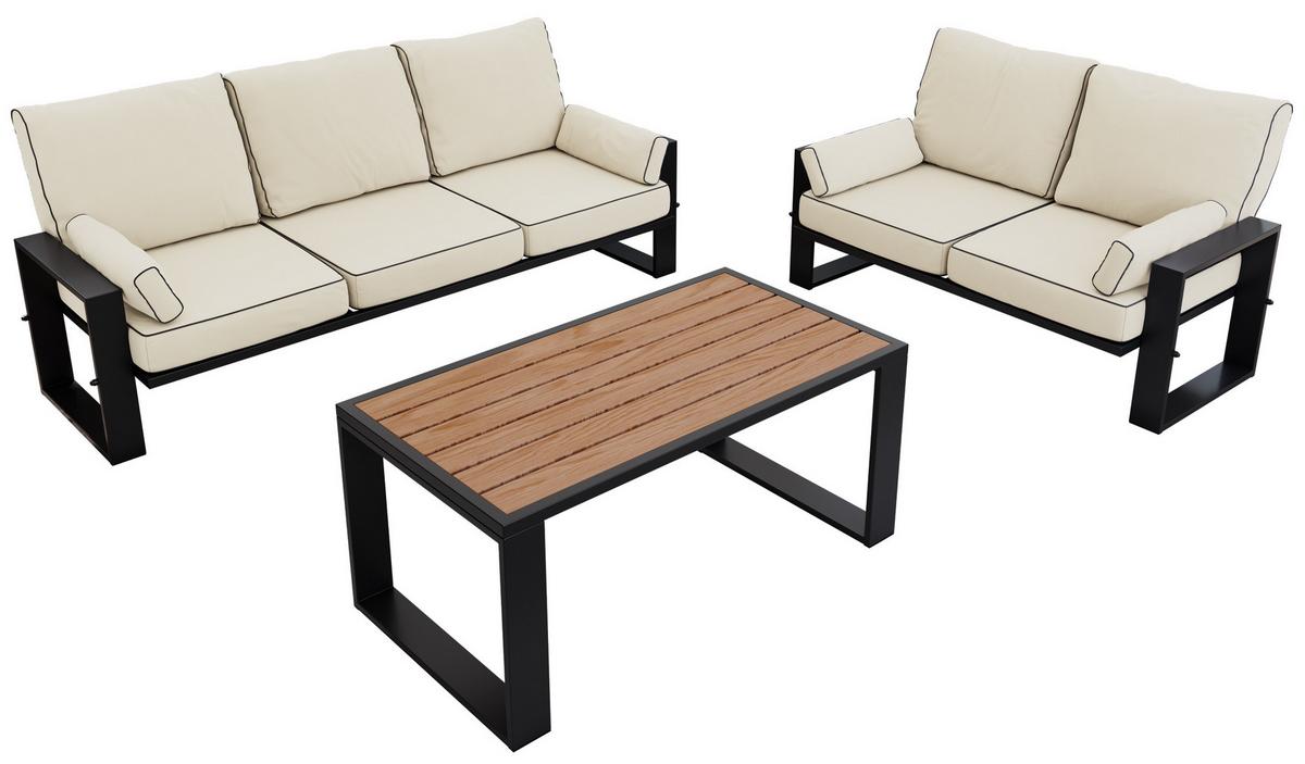 GARTENMÖBEL-SET ELBA: 1x Tisch, 2x Sofa - Beige - Beige, Textil - MKS