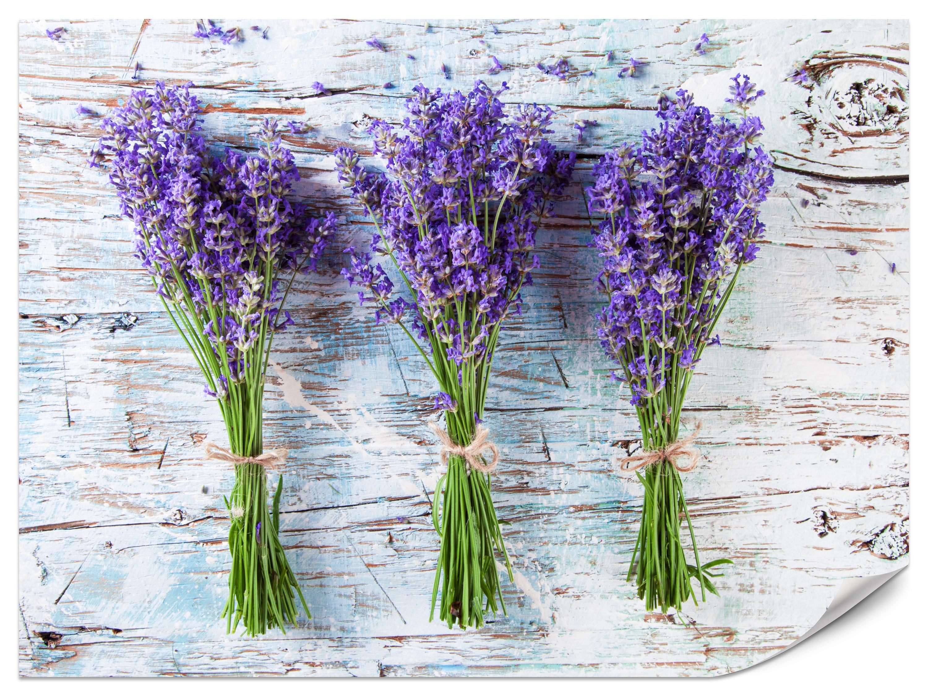 FOTOTAPETE für Küche Lavendelblüten Lila Holz Rustikal 300x210 - Violett/Weiß, Papier (300/210cm) - Muralo