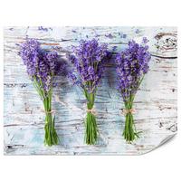 FOTOTAPETE für Küche Lavendelblüten Lila Holz Rustikal 300x210 - Violett/Weiß, Papier (300/210cm) - Muralo