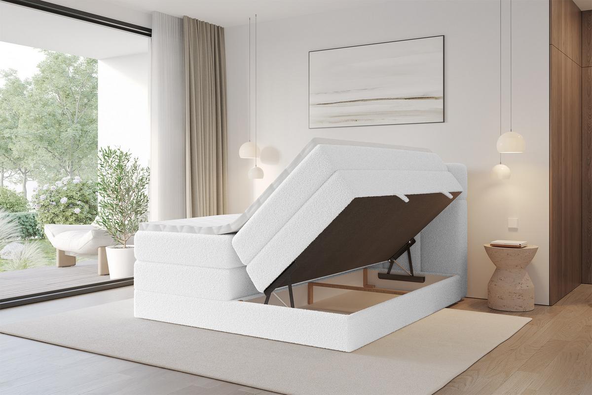 BOXBETT mit Matratze H3/H4 - FAMA KING - 200x200 cm Weiß Quelle - Weiß, Holzwerkstoff (200/200cm) - ALTDECOR