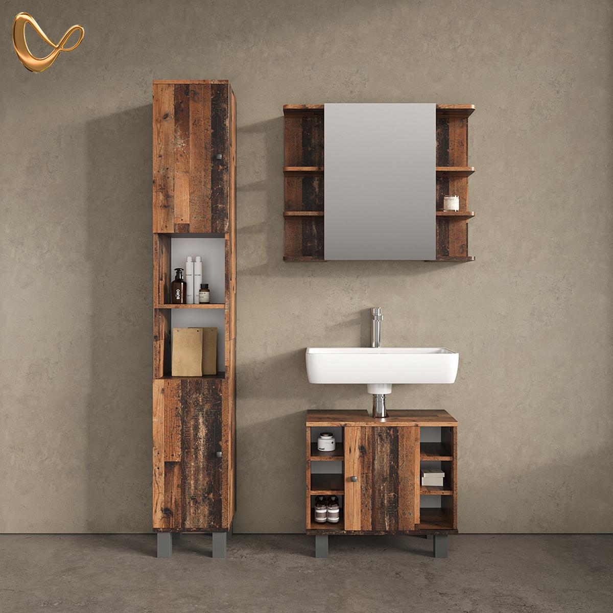 WASCHBECKENUNTERSCHRANK Fucino Antikholz 60 x 54 cm - Alteiche, Holzwerkstoff (60/54/32cm) - Livinity®