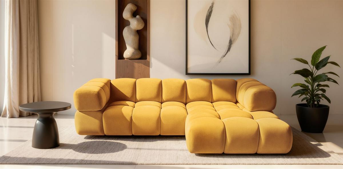 ECKSOFA Blanche In Bluvel - Gelb, Holzwerkstoff/Textil (150/280cm) - Fun Möbel