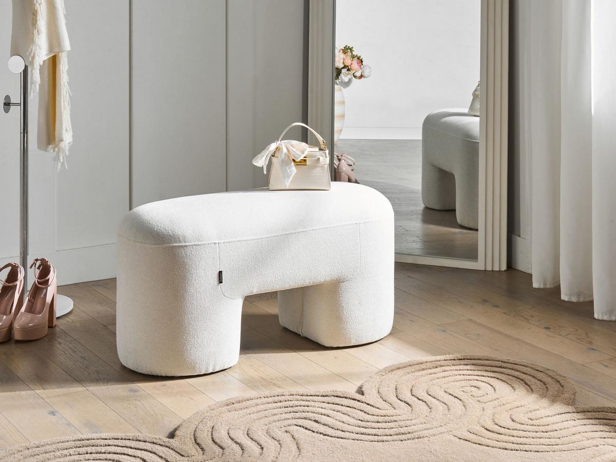 POLSTERBANK Bouclé Weiß Decorah - Weiß, Textil (88/46/39cm) - Beliani