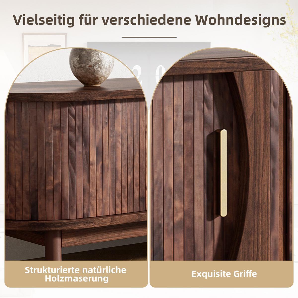 LOWBOARD Walnuss Mit Schiebetüren Und Rollfront - Walnussfarben, Holzwerkstoff (165/46/40cm) - Urban Meuble